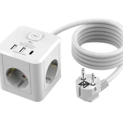 Grenuttag 3-vägs 2xUSB-A 1xUSB-C Cube